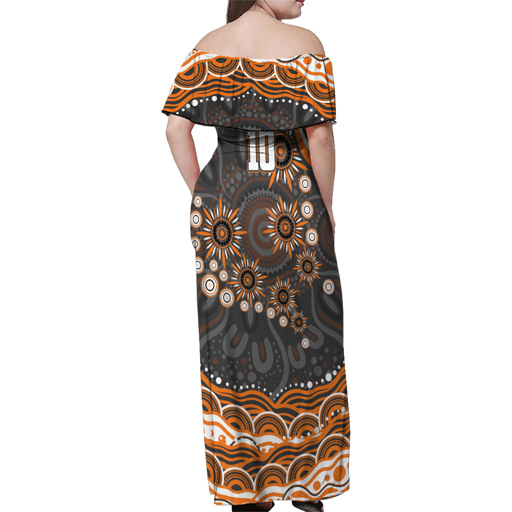 Personalized GWS Giants Rugby Family Matching Off Shoulder Maxi Dress and Hawaiian Shirt Aboriginal Dot Art - Dreamtime Football Mascot