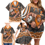 Personalized GWS Giants Rugby Family Matching Off Shoulder Short Dress and Hawaiian Shirt Aboriginal Dot Art - Dreamtime Football Mascot