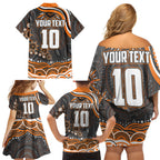 Personalized GWS Giants Rugby Family Matching Off Shoulder Short Dress and Hawaiian Shirt Aboriginal Dot Art - Dreamtime Football Mascot