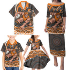 Personalized GWS Giants Rugby Family Matching Puletasi and Hawaiian Shirt Aboriginal Dot Art - Dreamtime Football Mascot