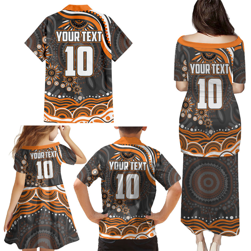 Personalized GWS Giants Rugby Family Matching Puletasi and Hawaiian Shirt Aboriginal Dot Art - Dreamtime Football Mascot