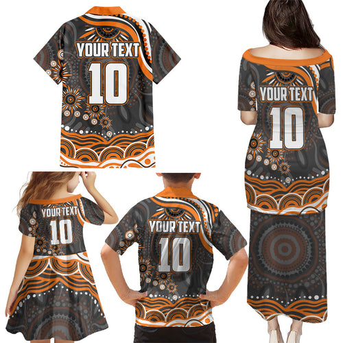 Personalized GWS Giants Rugby Family Matching Puletasi and Hawaiian Shirt Aboriginal Dot Art - Dreamtime Football Mascot