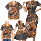 Personalized GWS Giants Rugby Family Matching Short Sleeve Bodycon Dress and Hawaiian Shirt Aboriginal Dot Art - Dreamtime Football Mascot