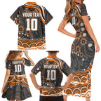 Personalized GWS Giants Rugby Family Matching Short Sleeve Bodycon Dress and Hawaiian Shirt Aboriginal Dot Art - Dreamtime Football Mascot