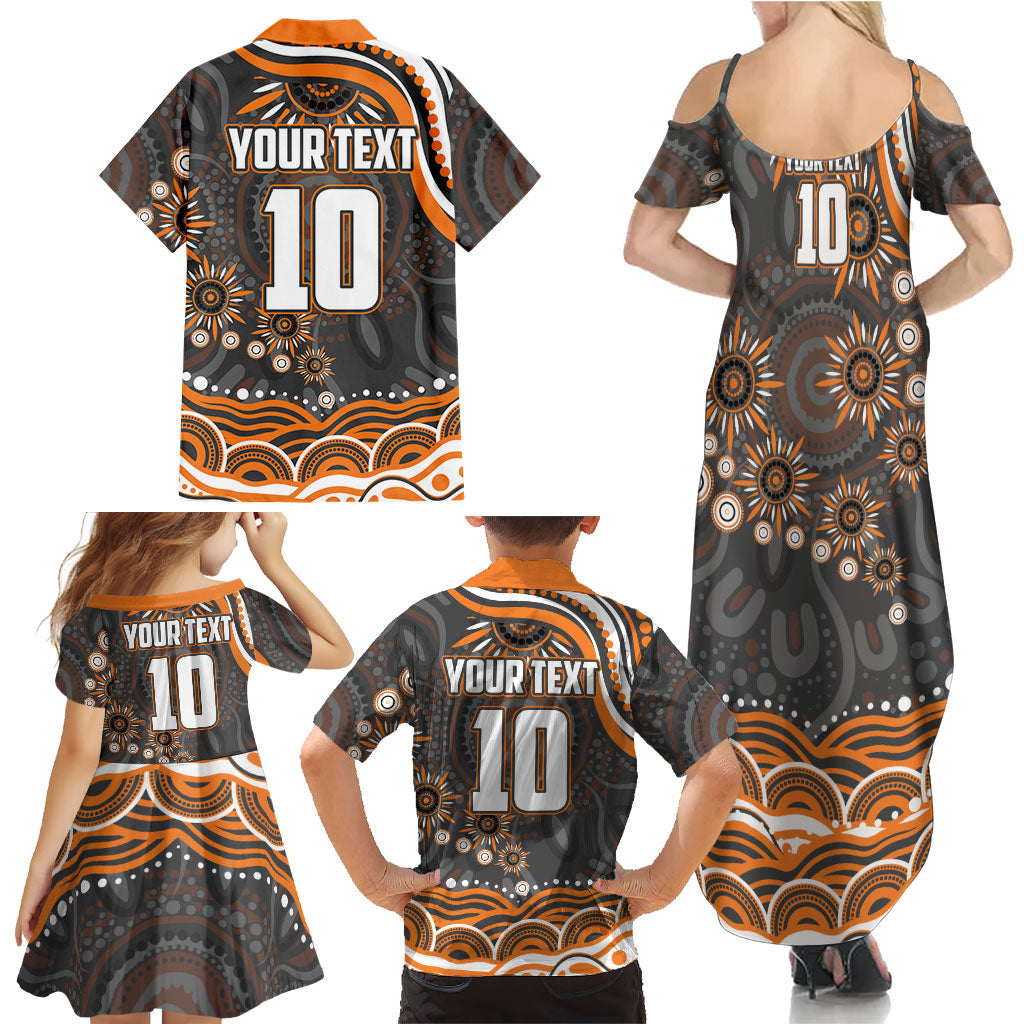 Personalized GWS Giants Rugby Family Matching Summer Maxi Dress and Hawaiian Shirt Aboriginal Dot Art - Dreamtime Football Mascot