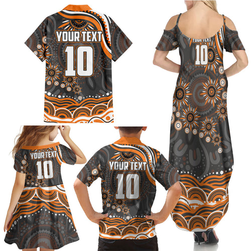 Personalized GWS Giants Rugby Family Matching Summer Maxi Dress and Hawaiian Shirt Aboriginal Dot Art - Dreamtime Football Mascot