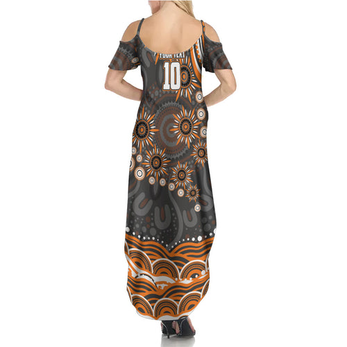 Personalized GWS Giants Rugby Family Matching Summer Maxi Dress and Hawaiian Shirt Aboriginal Dot Art - Dreamtime Football Mascot