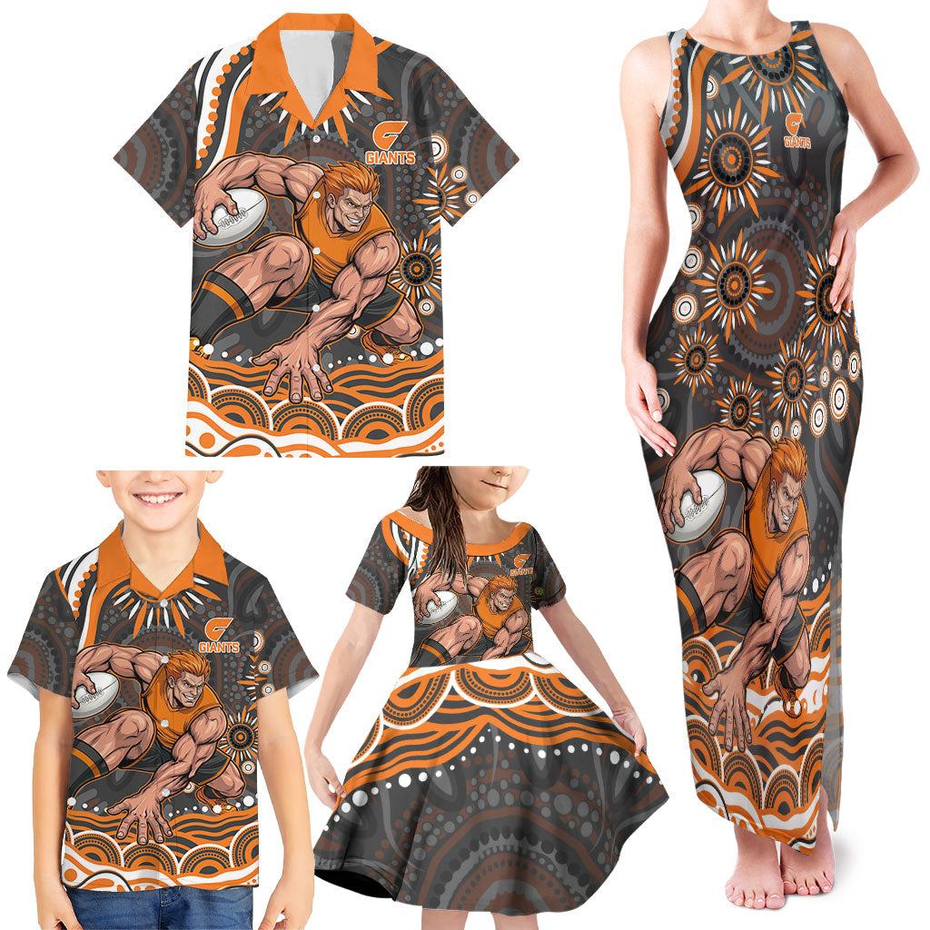 Personalized GWS Giants Rugby Family Matching Tank Maxi Dress and Hawaiian Shirt Aboriginal Dot Art - Dreamtime Football Mascot