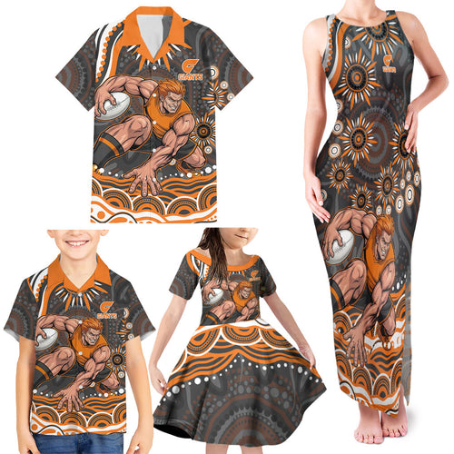 Personalized GWS Giants Rugby Family Matching Tank Maxi Dress and Hawaiian Shirt Aboriginal Dot Art - Dreamtime Football Mascot