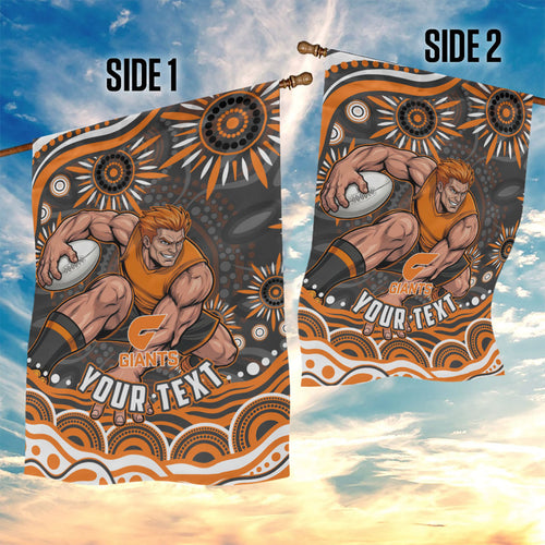 Personalized GWS Giants Rugby Garden Flag Aboriginal Dot Art - Dreamtime Football Mascot