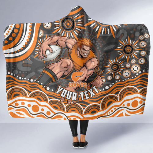 Personalized GWS Giants Rugby Hooded Blanket Aboriginal Dot Art - Dreamtime Football Mascot