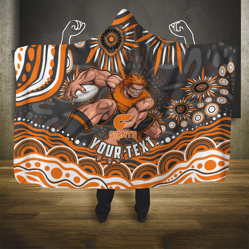Personalized GWS Giants Rugby Hooded Blanket Aboriginal Dot Art - Dreamtime Football Mascot