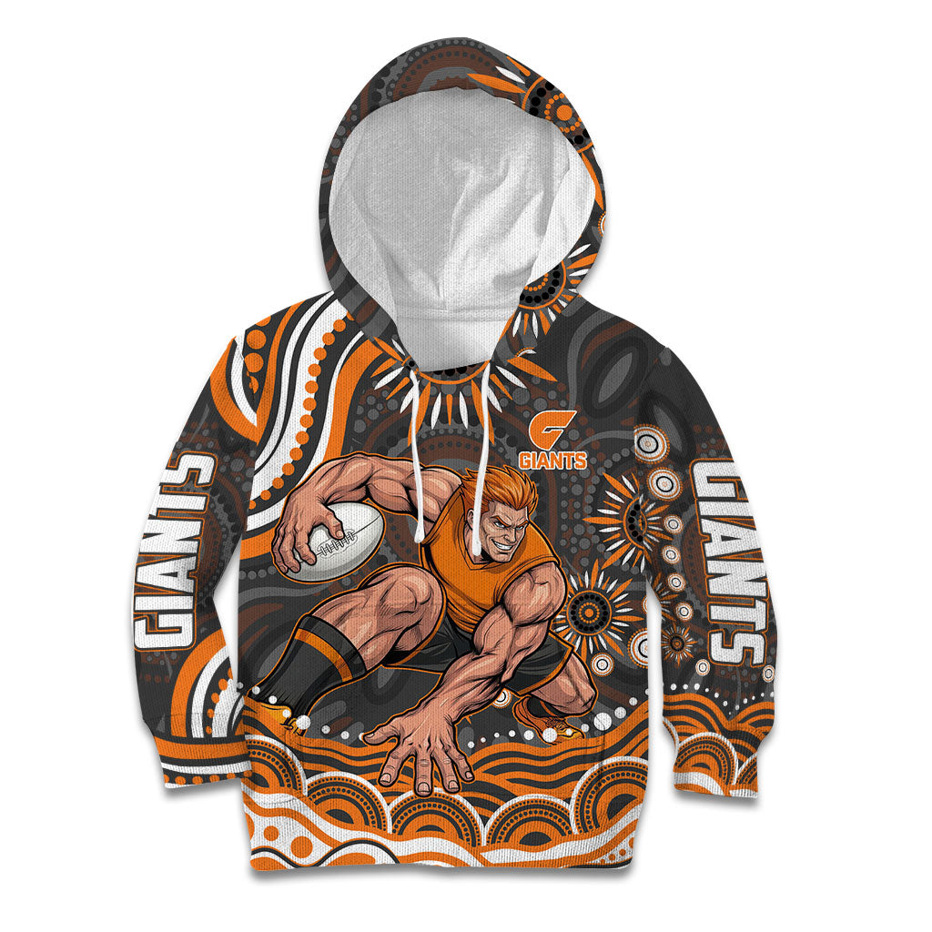 Personalized GWS Giants Rugby Kid Hoodie Aboriginal Dot Art - Dreamtime Football Mascot