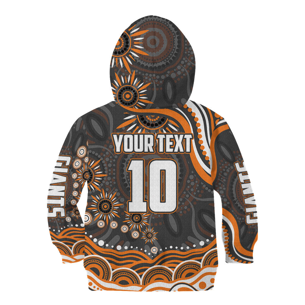 Personalized GWS Giants Rugby Kid Hoodie Aboriginal Dot Art - Dreamtime Football Mascot
