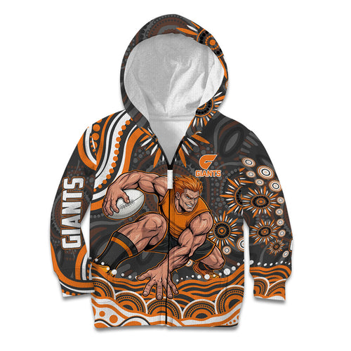 Personalized GWS Giants Rugby Kid Hoodie Aboriginal Dot Art - Dreamtime Football Mascot