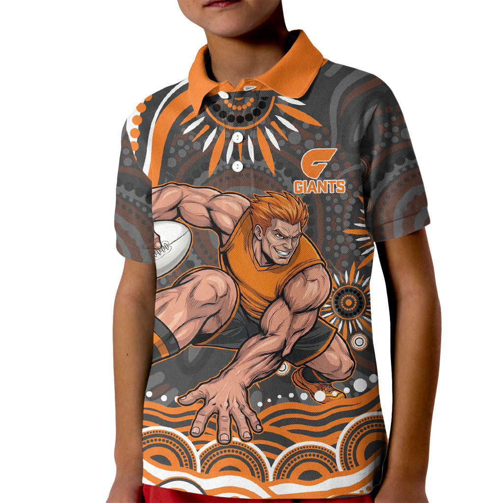 Personalized GWS Giants Rugby Kid Polo Shirt Aboriginal Dot Art - Dreamtime Football Mascot