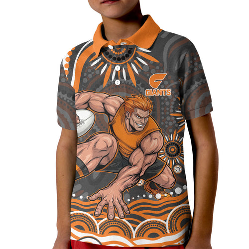 Personalized GWS Giants Rugby Kid Polo Shirt Aboriginal Dot Art - Dreamtime Football Mascot