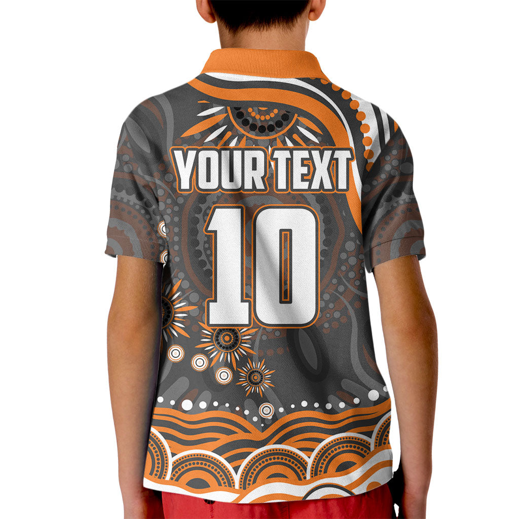 Personalized GWS Giants Rugby Kid Polo Shirt Aboriginal Dot Art - Dreamtime Football Mascot