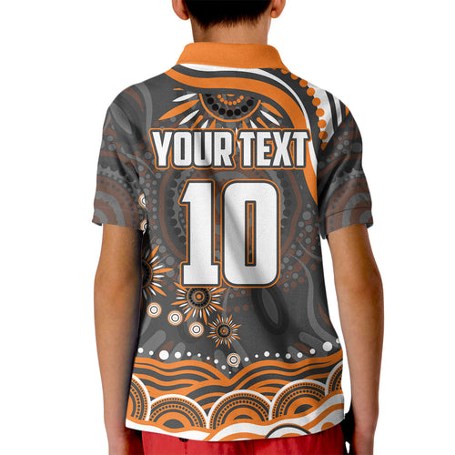 Personalized GWS Giants Rugby Kid Polo Shirt Aboriginal Dot Art - Dreamtime Football Mascot