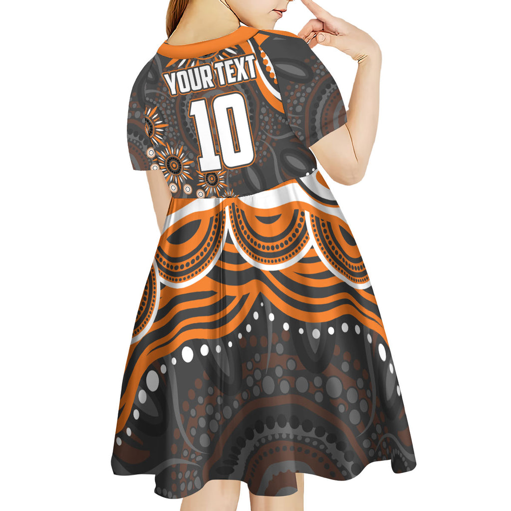 Personalized GWS Giants Rugby Kid Short Sleeve Dress Aboriginal Dot Art - Dreamtime Football Mascot