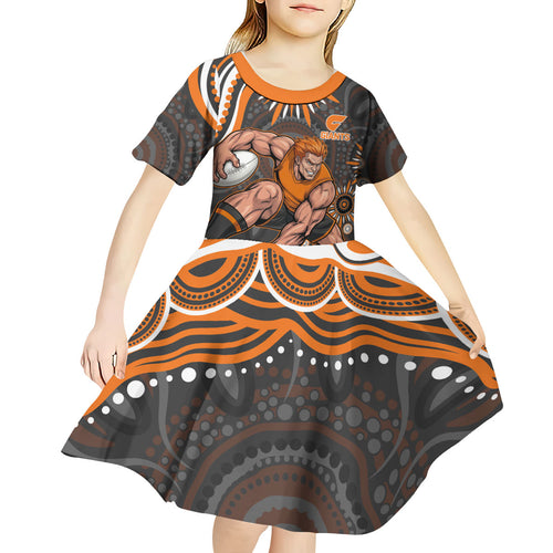 Personalized GWS Giants Rugby Kid Short Sleeve Dress Aboriginal Dot Art - Dreamtime Football Mascot