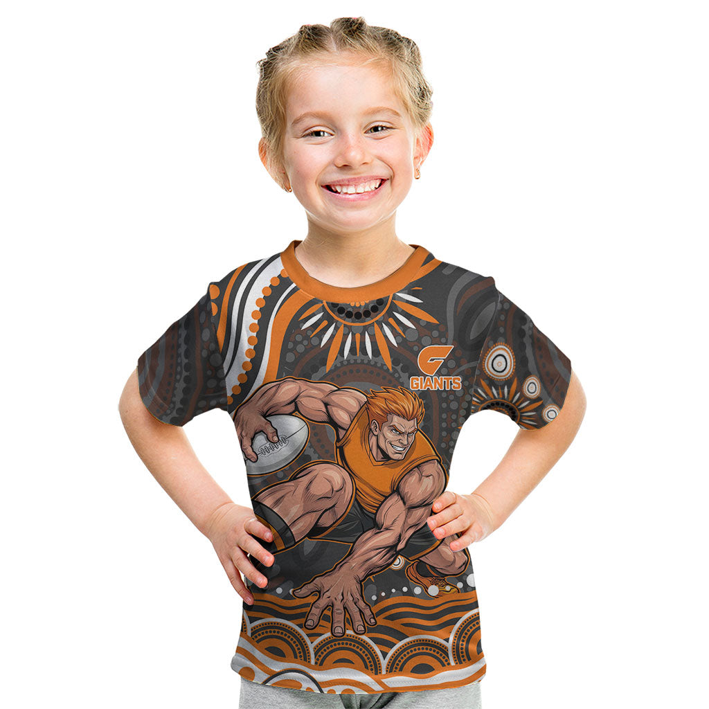 Personalized GWS Giants Rugby Kid T Shirt Aboriginal Dot Art - Dreamtime Football Mascot