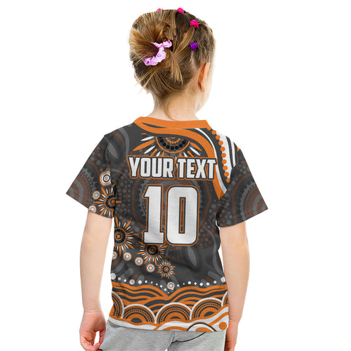 Personalized GWS Giants Rugby Kid T Shirt Aboriginal Dot Art - Dreamtime Football Mascot