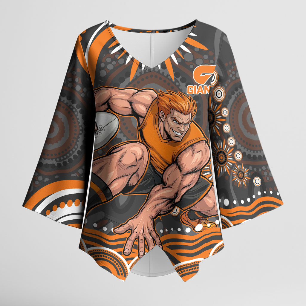 Personalized GWS Giants Rugby Kimono Sleeve Blouse Aboriginal Dot Art - Dreamtime Football Mascot
