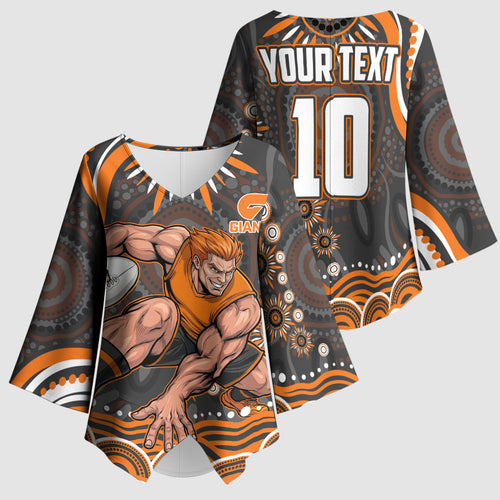 Personalized GWS Giants Rugby Kimono Sleeve Blouse Aboriginal Dot Art - Dreamtime Football Mascot
