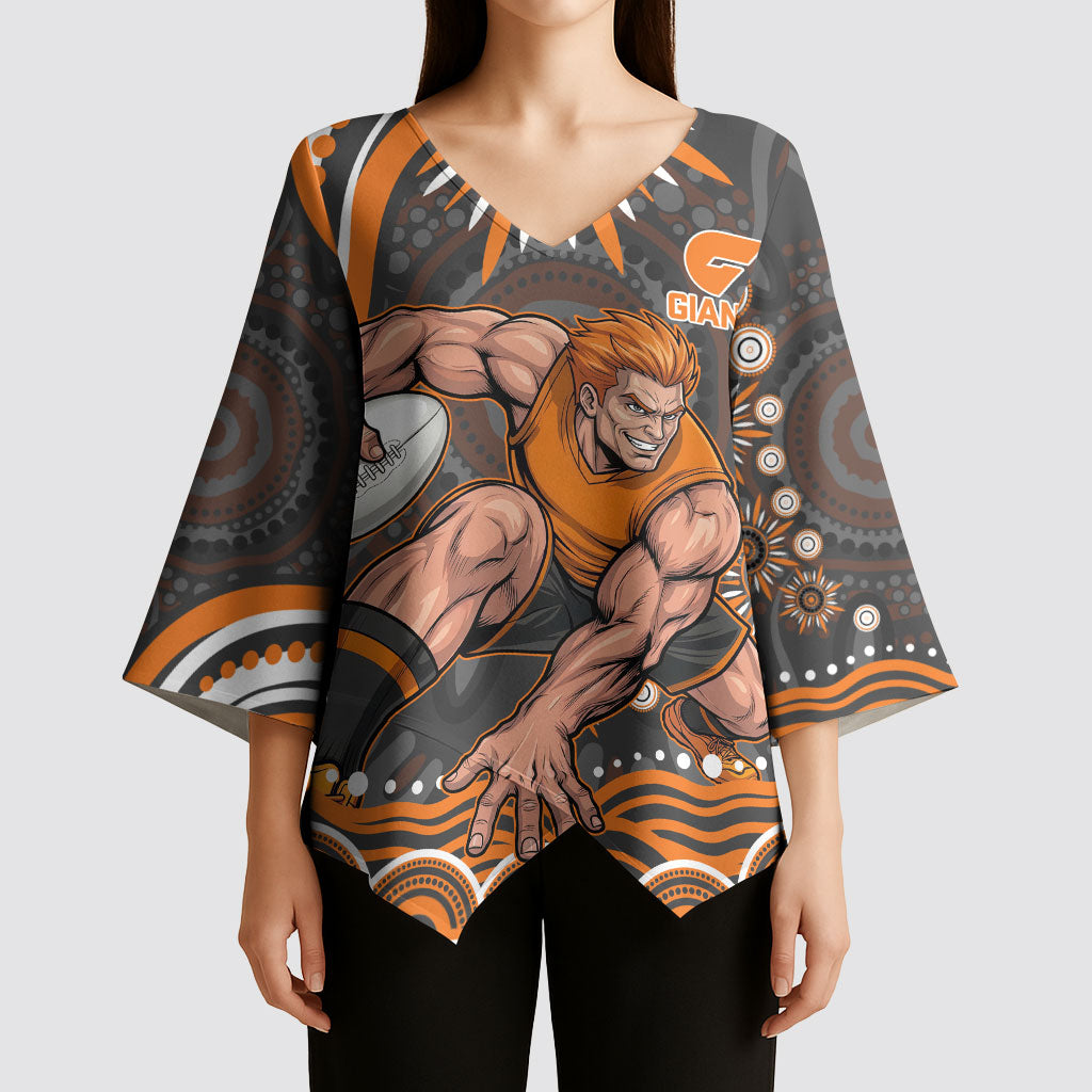 Personalized GWS Giants Rugby Kimono Sleeve Blouse Aboriginal Dot Art - Dreamtime Football Mascot