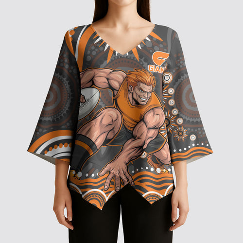 Personalized GWS Giants Rugby Kimono Sleeve Blouse Aboriginal Dot Art - Dreamtime Football Mascot