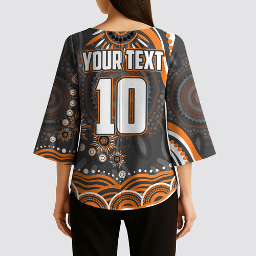 Personalized GWS Giants Rugby Kimono Sleeve Blouse Aboriginal Dot Art - Dreamtime Football Mascot