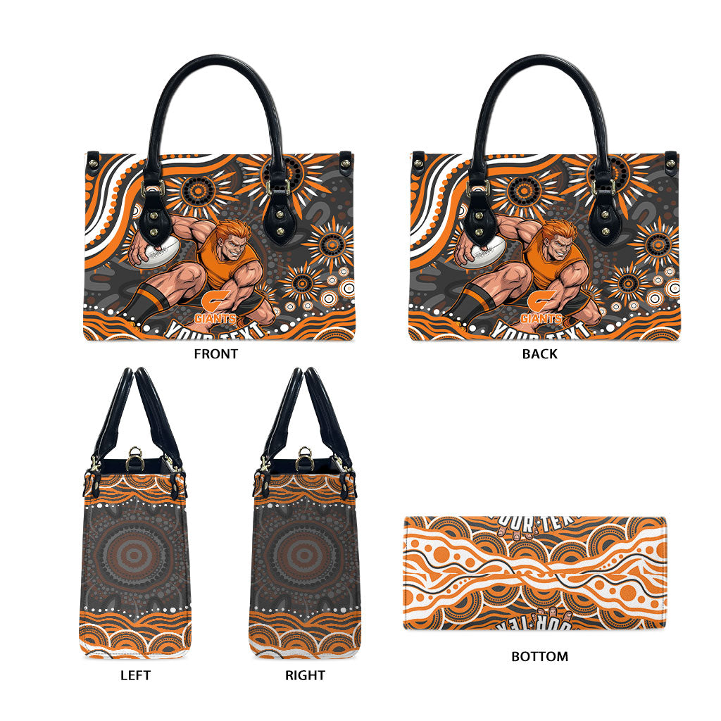 Personalized GWS Giants Rugby Leather Bag Aboriginal Dot Art - Dreamtime Football Mascot