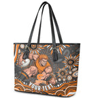 Personalized GWS Giants Rugby Leather Tote Bag Aboriginal Dot Art - Dreamtime Football Mascot