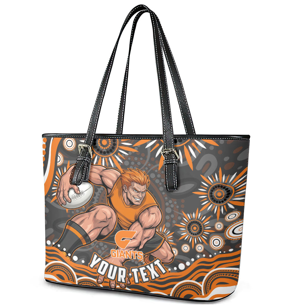 Personalized GWS Giants Rugby Leather Tote Bag Aboriginal Dot Art - Dreamtime Football Mascot