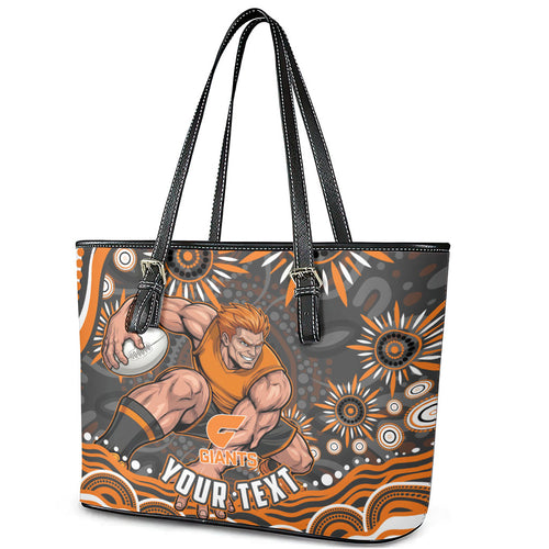Personalized GWS Giants Rugby Leather Tote Bag Aboriginal Dot Art - Dreamtime Football Mascot