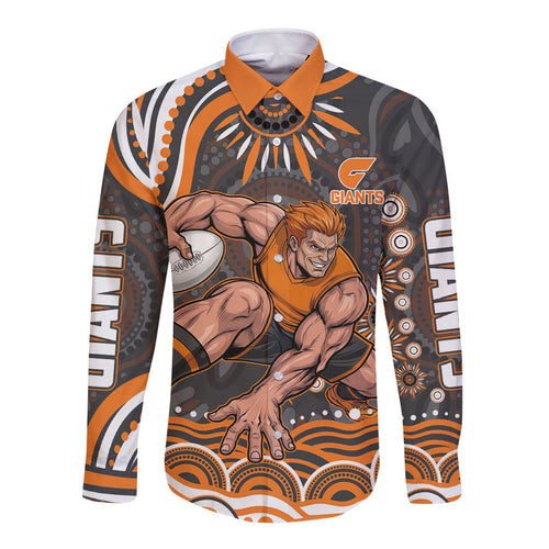 Personalized GWS Giants Rugby Long Sleeve Button Shirt Aboriginal Dot Art - Dreamtime Football Mascot