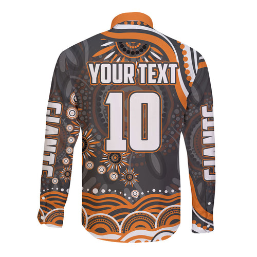 Personalized GWS Giants Rugby Long Sleeve Button Shirt Aboriginal Dot Art - Dreamtime Football Mascot