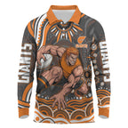 Personalized GWS Giants Rugby Long Sleeve Polo Shirt Aboriginal Dot Art - Dreamtime Football Mascot