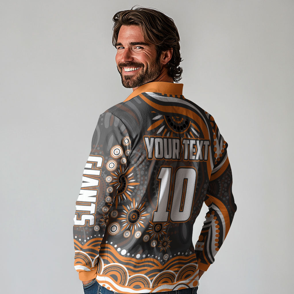 Personalized GWS Giants Rugby Long Sleeve Polo Shirt Aboriginal Dot Art - Dreamtime Football Mascot