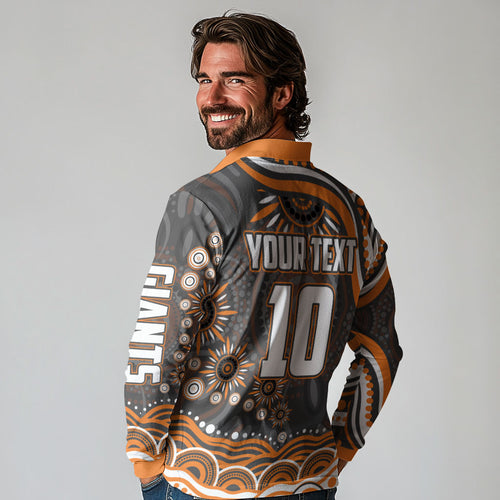 Personalized GWS Giants Rugby Long Sleeve Polo Shirt Aboriginal Dot Art - Dreamtime Football Mascot