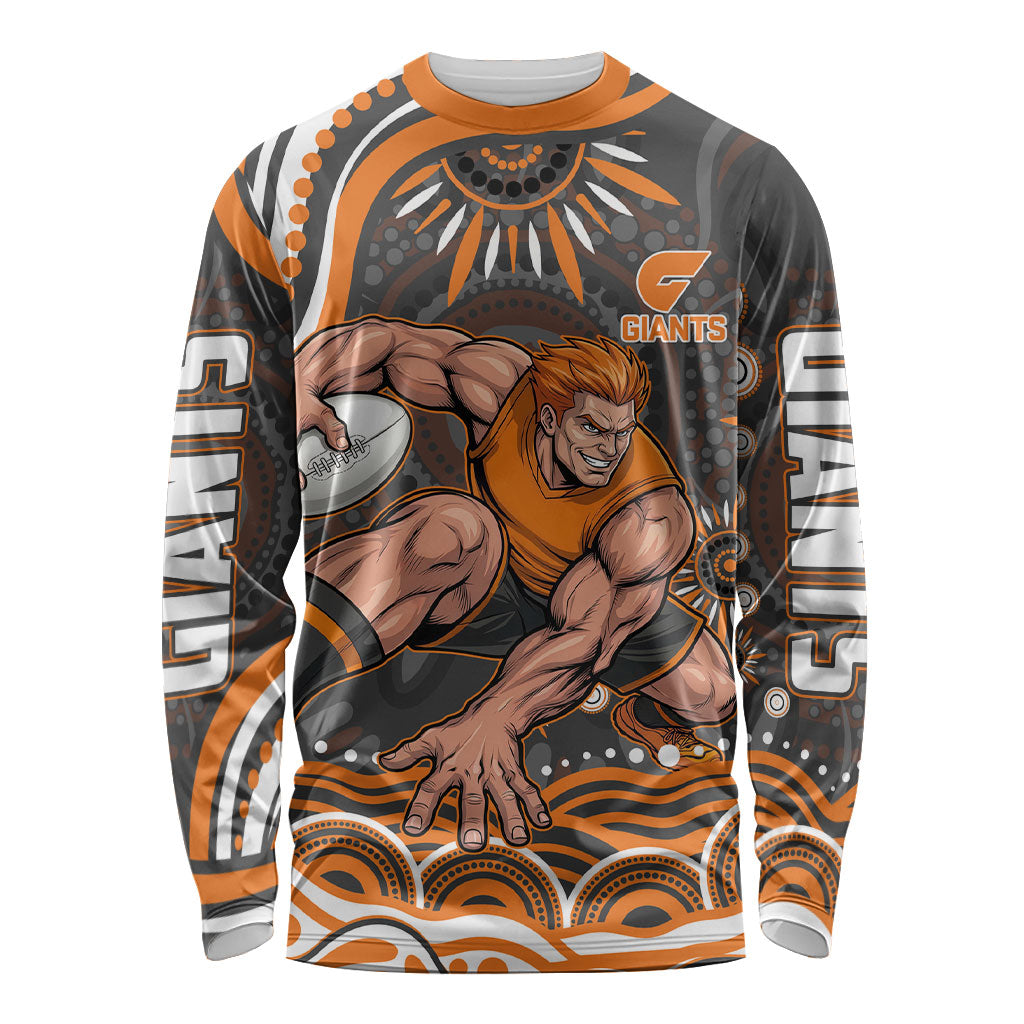 Personalized GWS Giants Rugby Long Sleeve Shirt Aboriginal Dot Art - Dreamtime Football Mascot