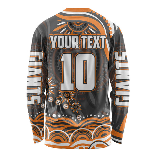 Personalized GWS Giants Rugby Long Sleeve Shirt Aboriginal Dot Art - Dreamtime Football Mascot