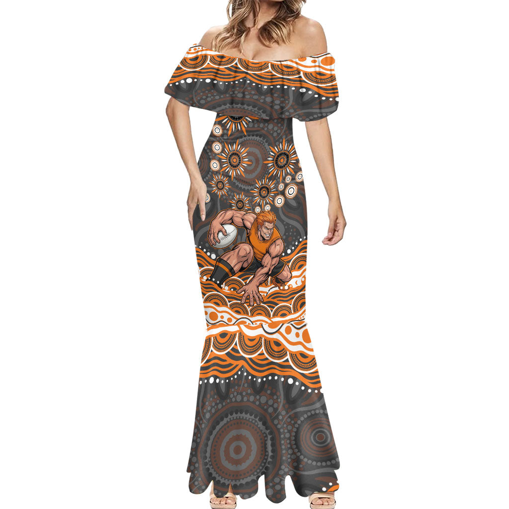 Personalized GWS Giants Rugby Mermaid Dress Aboriginal Dot Art - Dreamtime Football Mascot