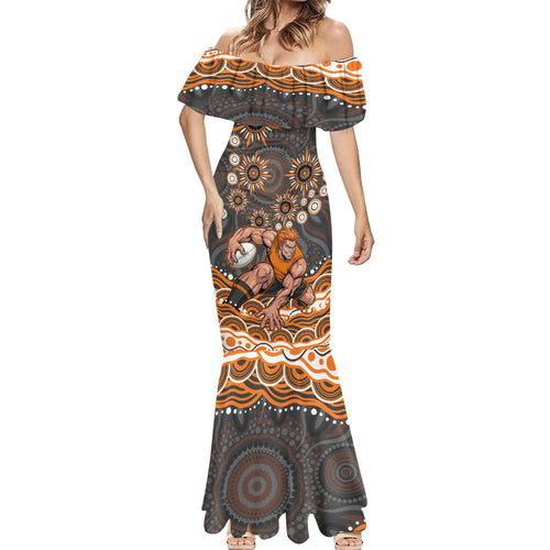 Personalized GWS Giants Rugby Mermaid Dress Aboriginal Dot Art - Dreamtime Football Mascot