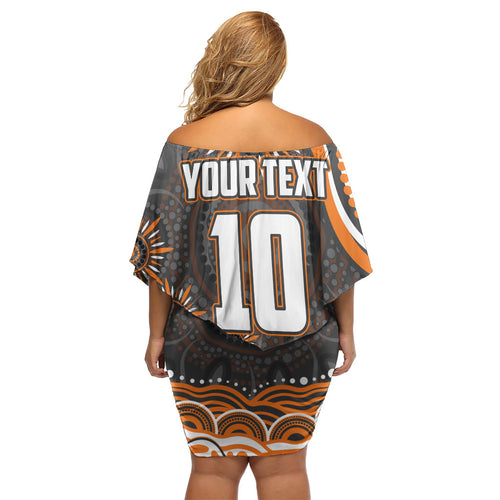 Personalized GWS Giants Rugby Off Shoulder Short Dress Aboriginal Dot Art - Dreamtime Football Mascot
