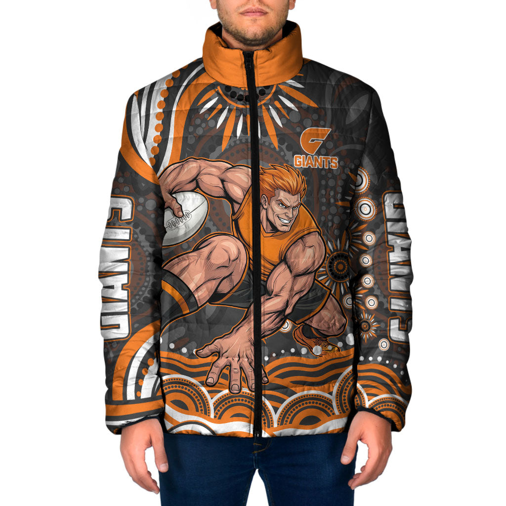 Personalized GWS Giants Rugby Padded Jacket Aboriginal Dot Art - Dreamtime Football Mascot