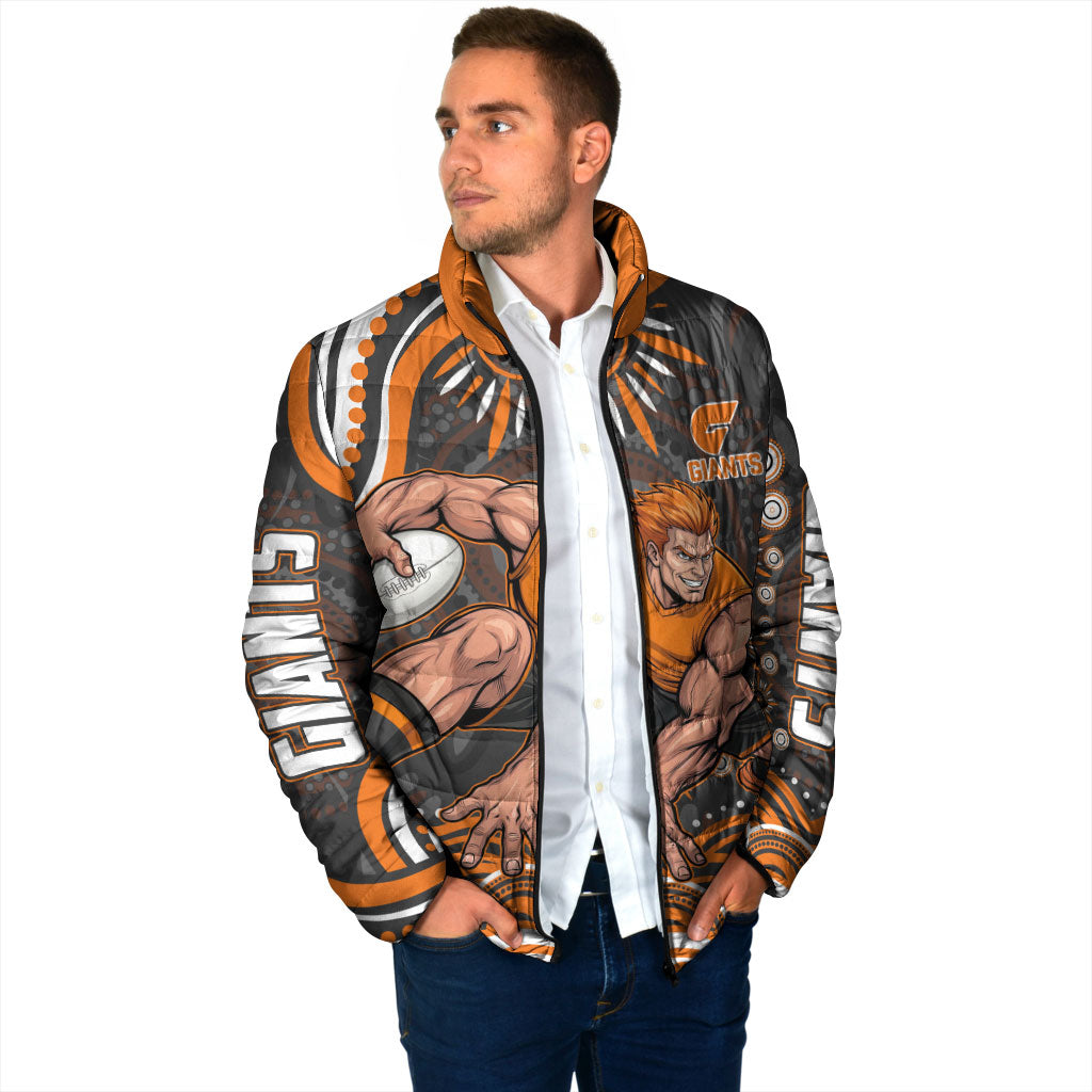 Personalized GWS Giants Rugby Padded Jacket Aboriginal Dot Art - Dreamtime Football Mascot