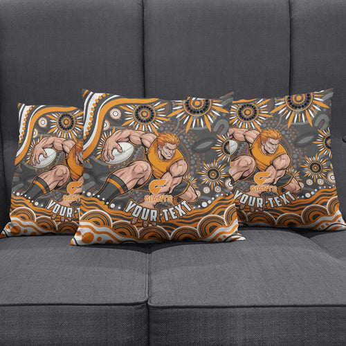 Personalized GWS Giants Rugby Pillow Cover Aboriginal Dot Art - Dreamtime Football Mascot