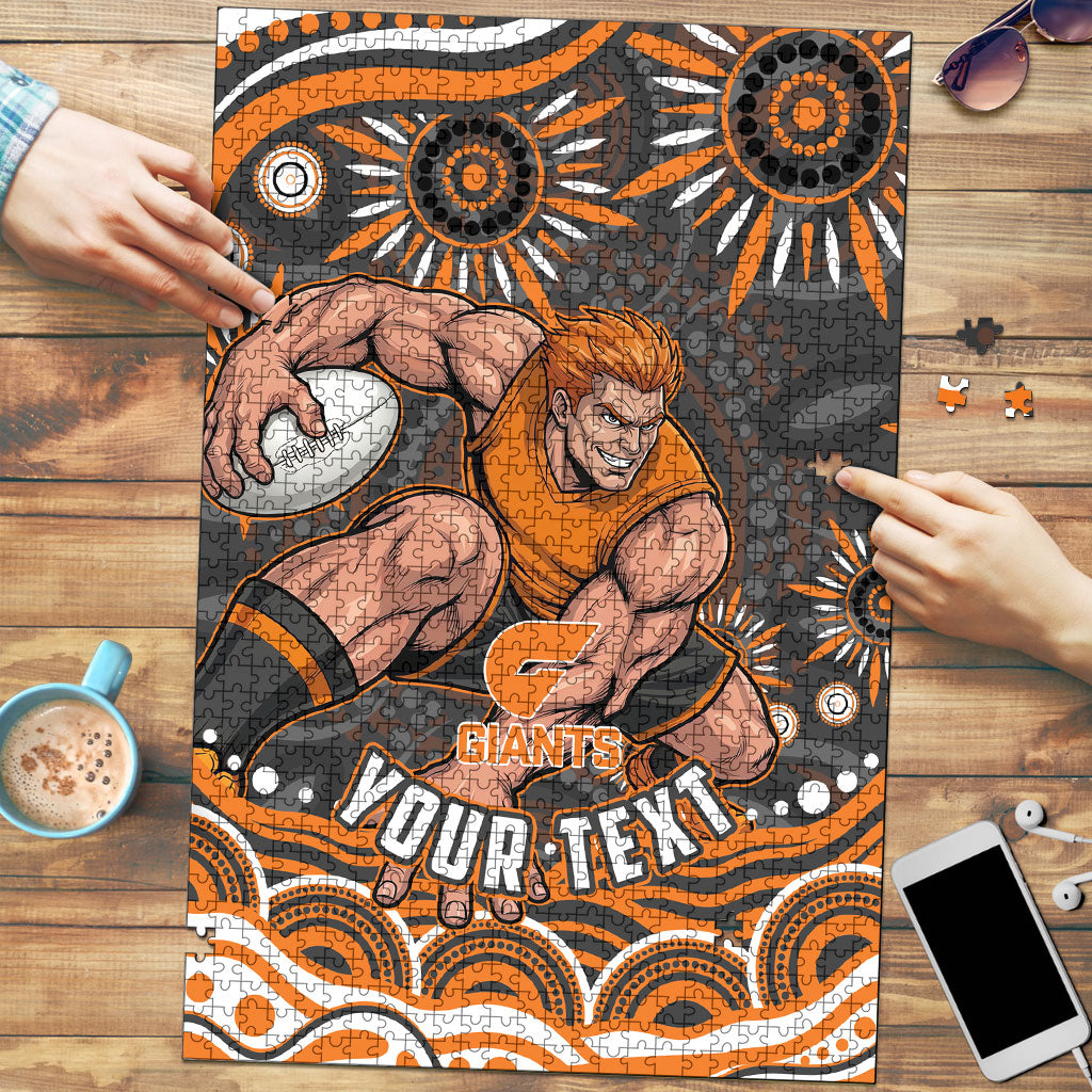 Personalized GWS Giants Rugby Puzzle Aboriginal Dot Art - Dreamtime Football Mascot